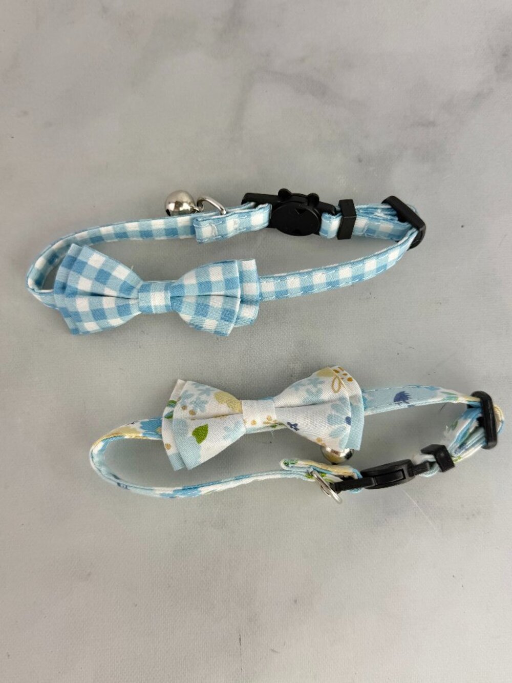 Cat Collar Breakaway with Cute Bow Tie and Bell Plaid Flower 2 Pack/Set